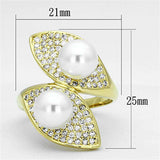 3W522 - Gold Brass Ring with Synthetic Pearl in White - Alamode - Flyclothing LLC
