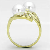 3W522 - Gold Brass Ring with Synthetic Pearl in White - Alamode - Flyclothing LLC