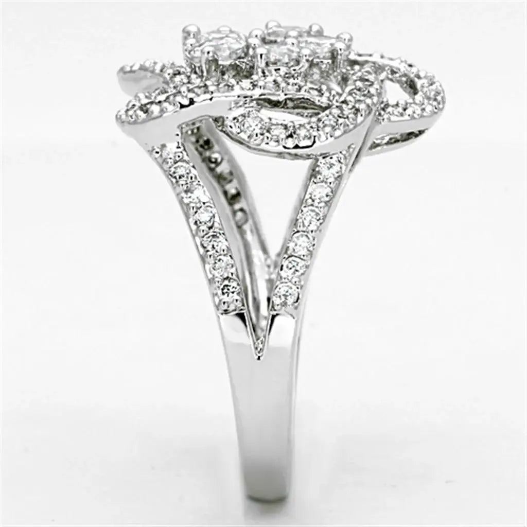 3W523 - Rhodium Brass Ring with AAA Grade CZ in Clear - Alamode - Flyclothing LLC