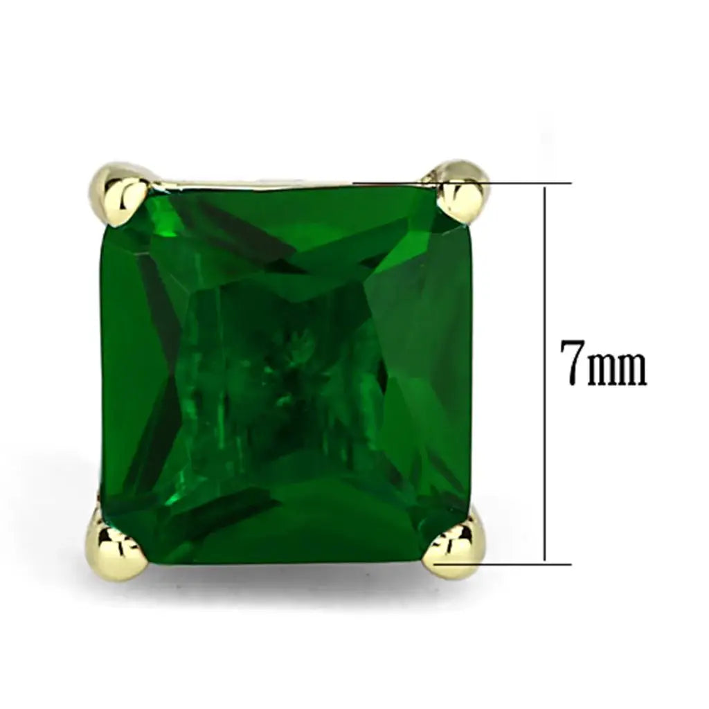 3W537 - Gold Brass Earrings with Synthetic Synthetic Glass in Emerald - Alamode - Flyclothing LLC