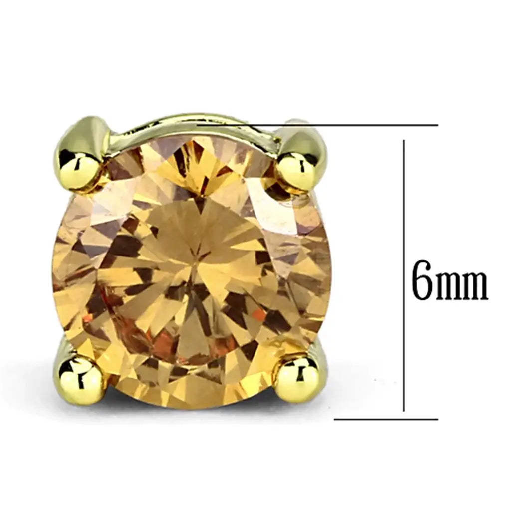 3W554 - Gold Brass Earrings with AAA Grade CZ in Champagne - Alamode - Flyclothing LLC
