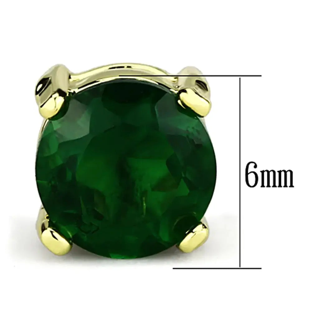 3W558 - Gold Brass Earrings with Synthetic Synthetic Glass in Emerald - Alamode - Flyclothing LLC