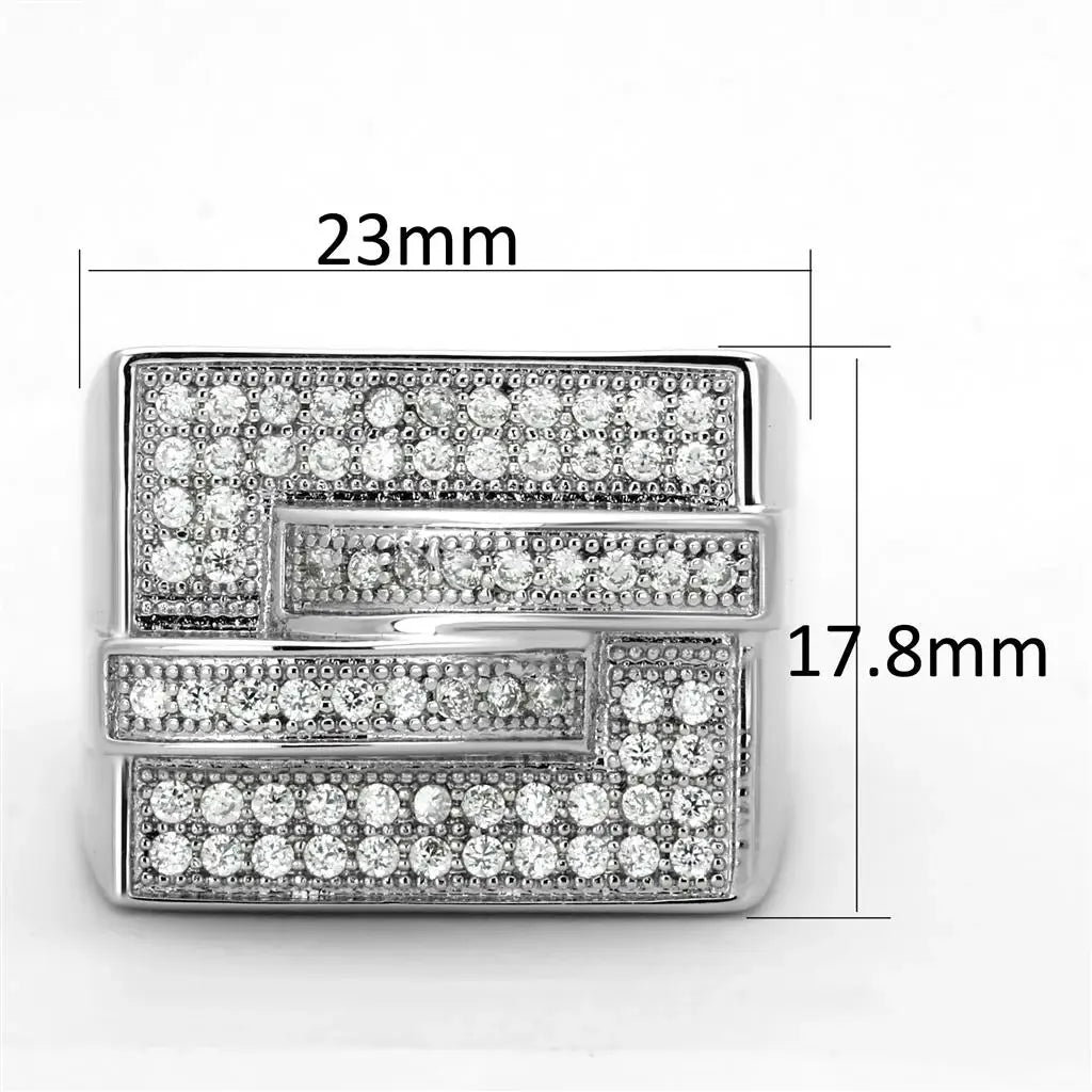 3W562 - Rhodium Brass Ring with AAA Grade CZ in Clear - Alamode - Flyclothing LLC