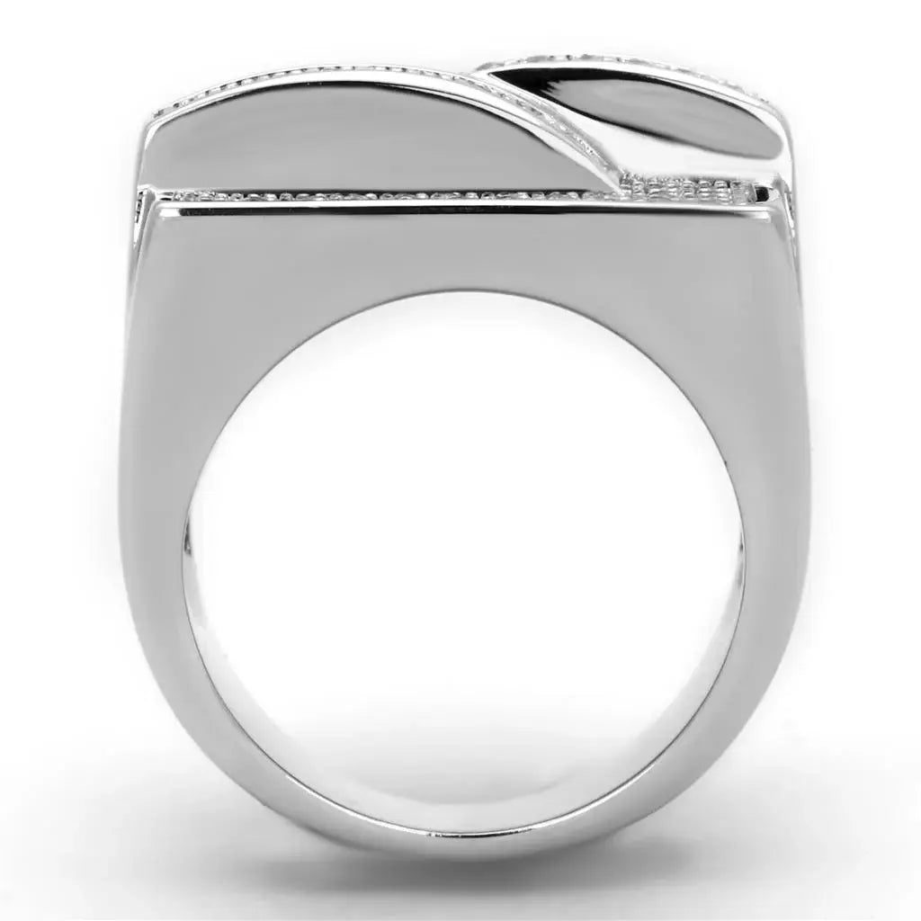 3W562 - Rhodium Brass Ring with AAA Grade CZ in Clear - Alamode - Flyclothing LLC