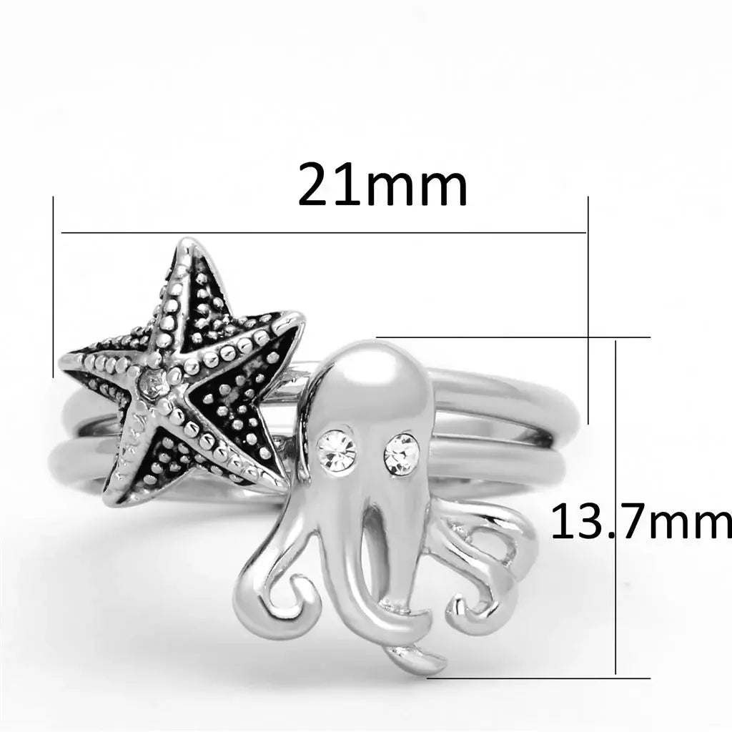 3W564 - Rhodium Brass Ring with Top Grade Crystal in Clear - Alamode - Flyclothing LLC