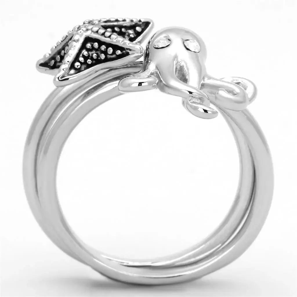 3W564 - Rhodium Brass Ring with Top Grade Crystal in Clear - Alamode - Flyclothing LLC