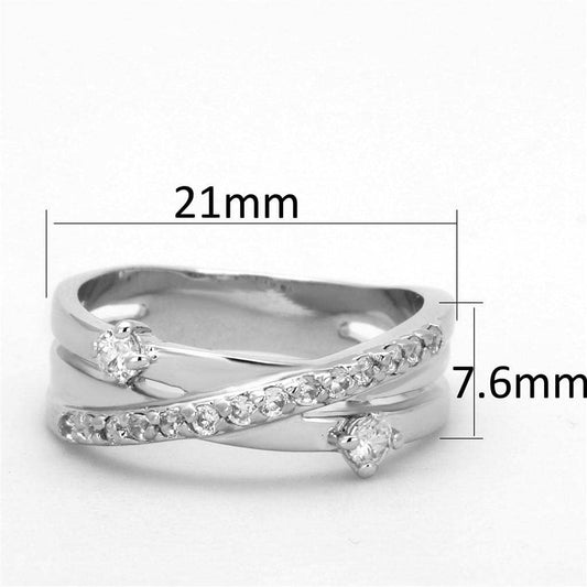 3W565 - Rhodium Brass Ring with AAA Grade CZ in Clear - Alamode - Flyclothing LLC