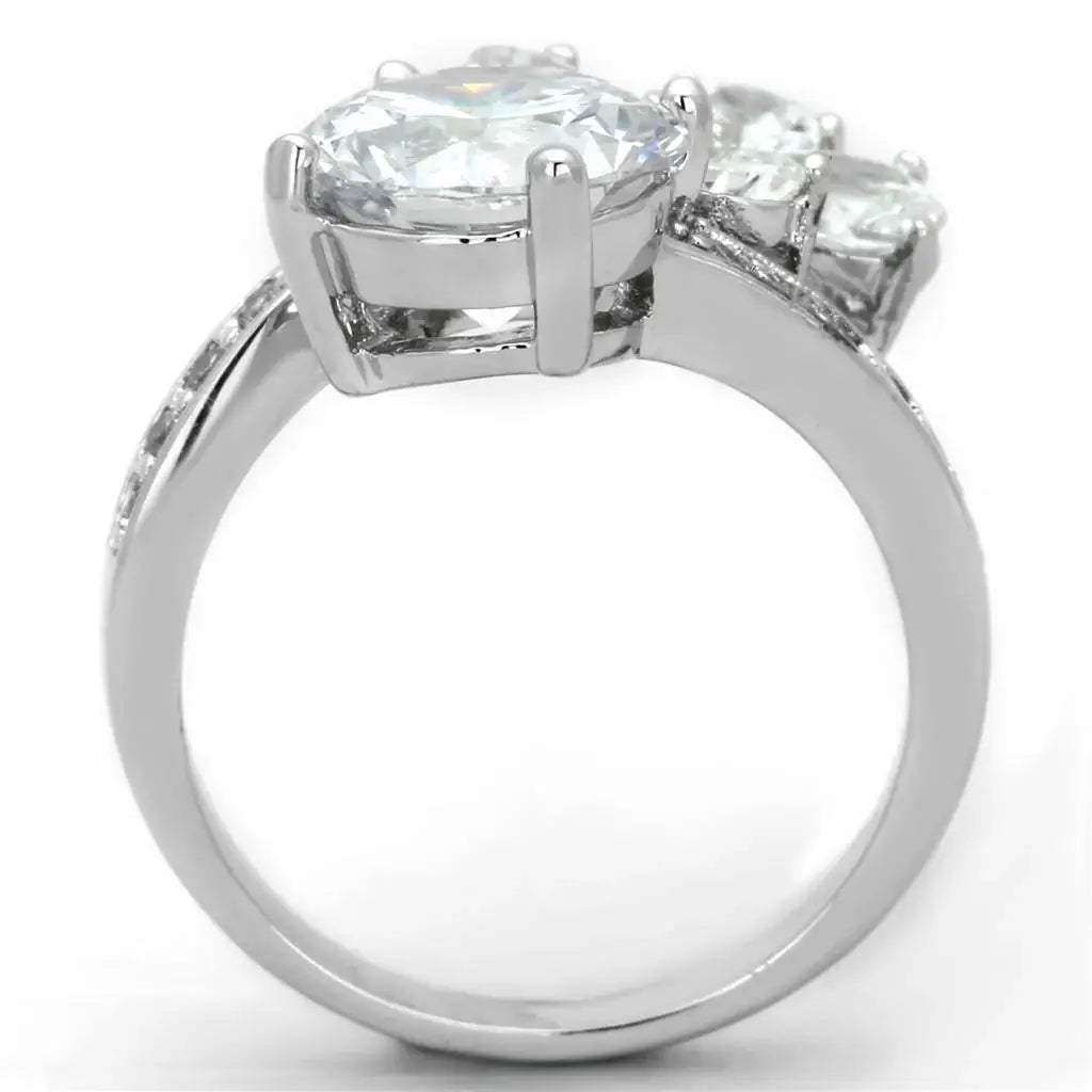3W576 - Rhodium Brass Ring with AAA Grade CZ in Clear - Alamode - Flyclothing LLC