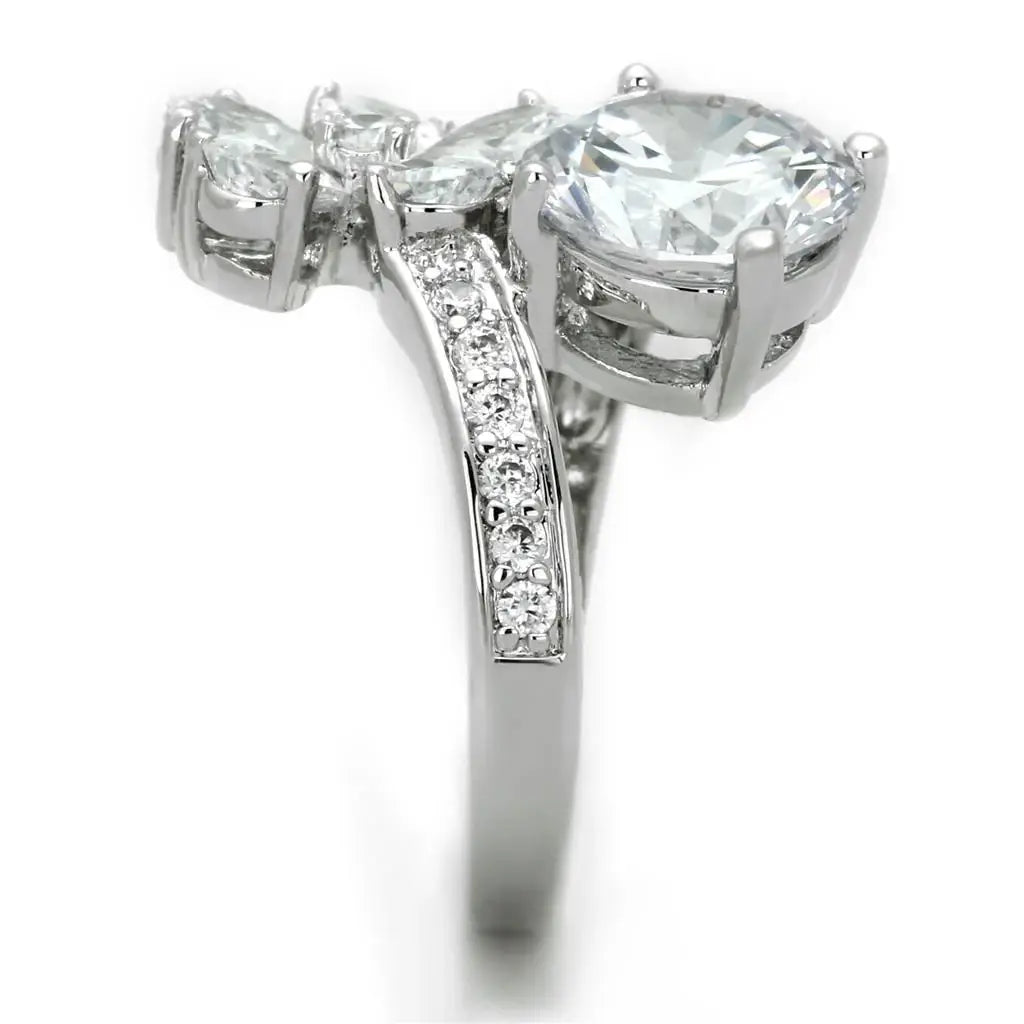 3W576 - Rhodium Brass Ring with AAA Grade CZ in Clear - Alamode - Flyclothing LLC