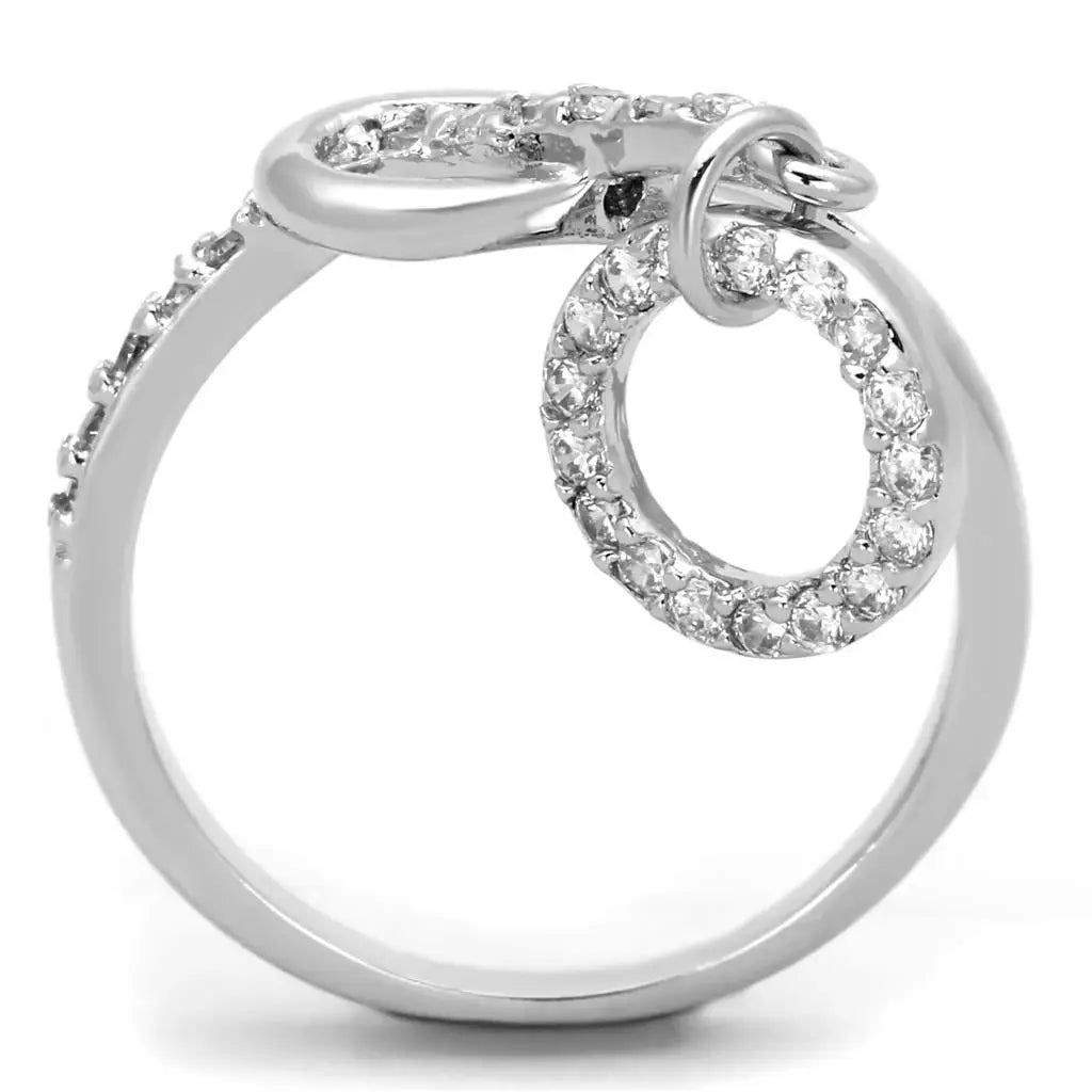 3W577 - Rhodium Brass Ring with AAA Grade CZ in Clear - Alamode - Flyclothing LLC
