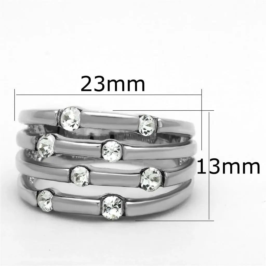 3W581 - Rhodium Brass Ring with Top Grade Crystal in Clear - Alamode - Flyclothing LLC