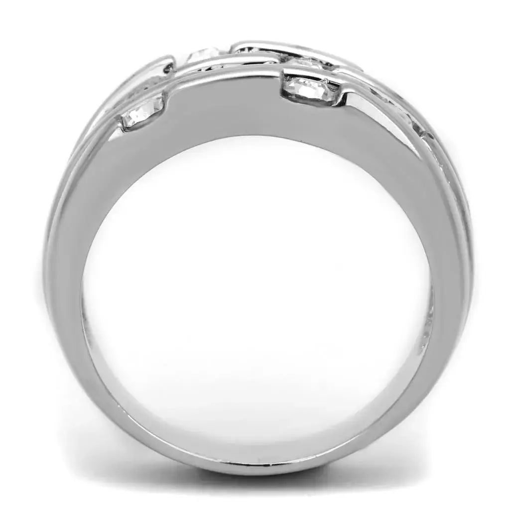 3W581 - Rhodium Brass Ring with Top Grade Crystal in Clear - Alamode - Flyclothing LLC