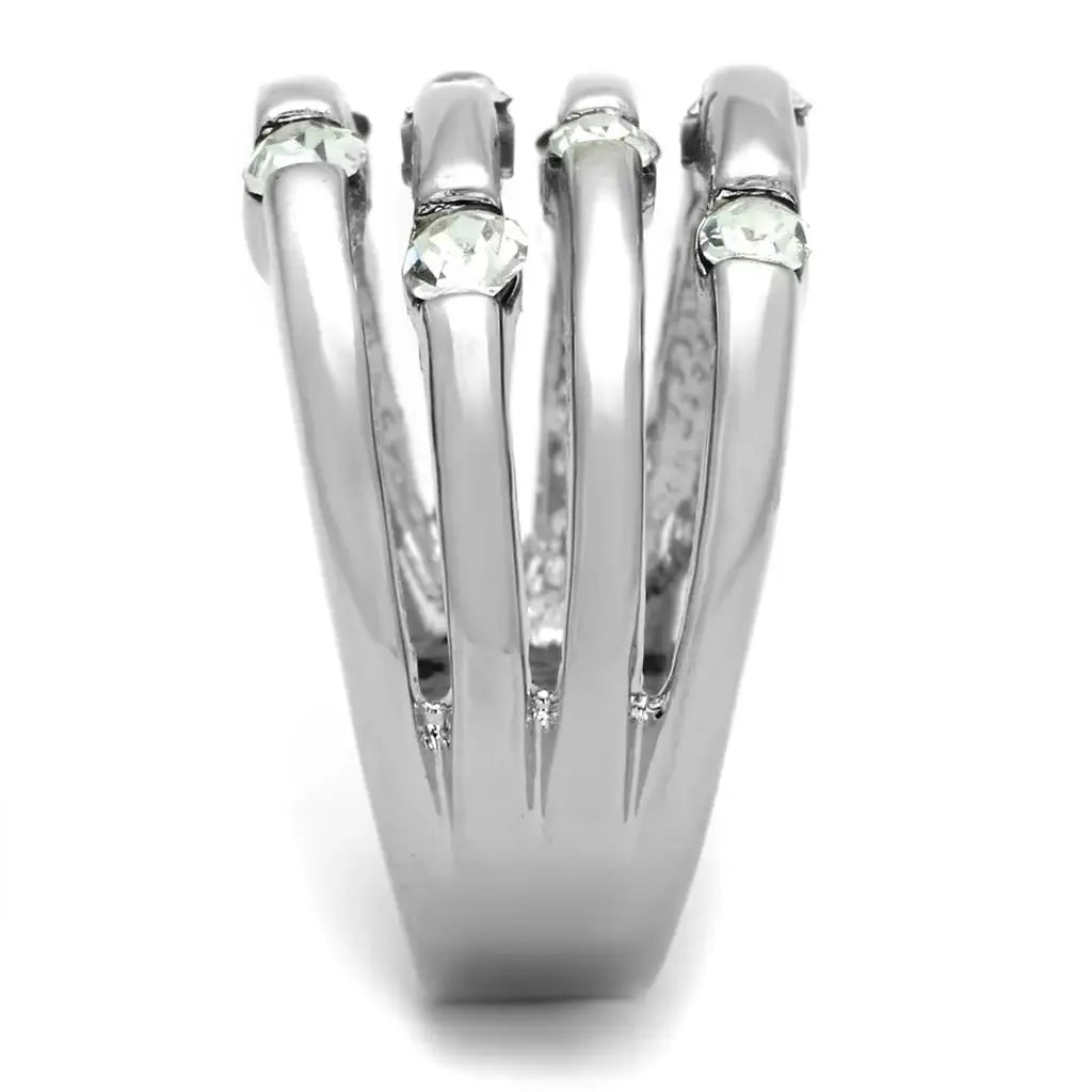 3W581 - Rhodium Brass Ring with Top Grade Crystal in Clear - Alamode - Flyclothing LLC