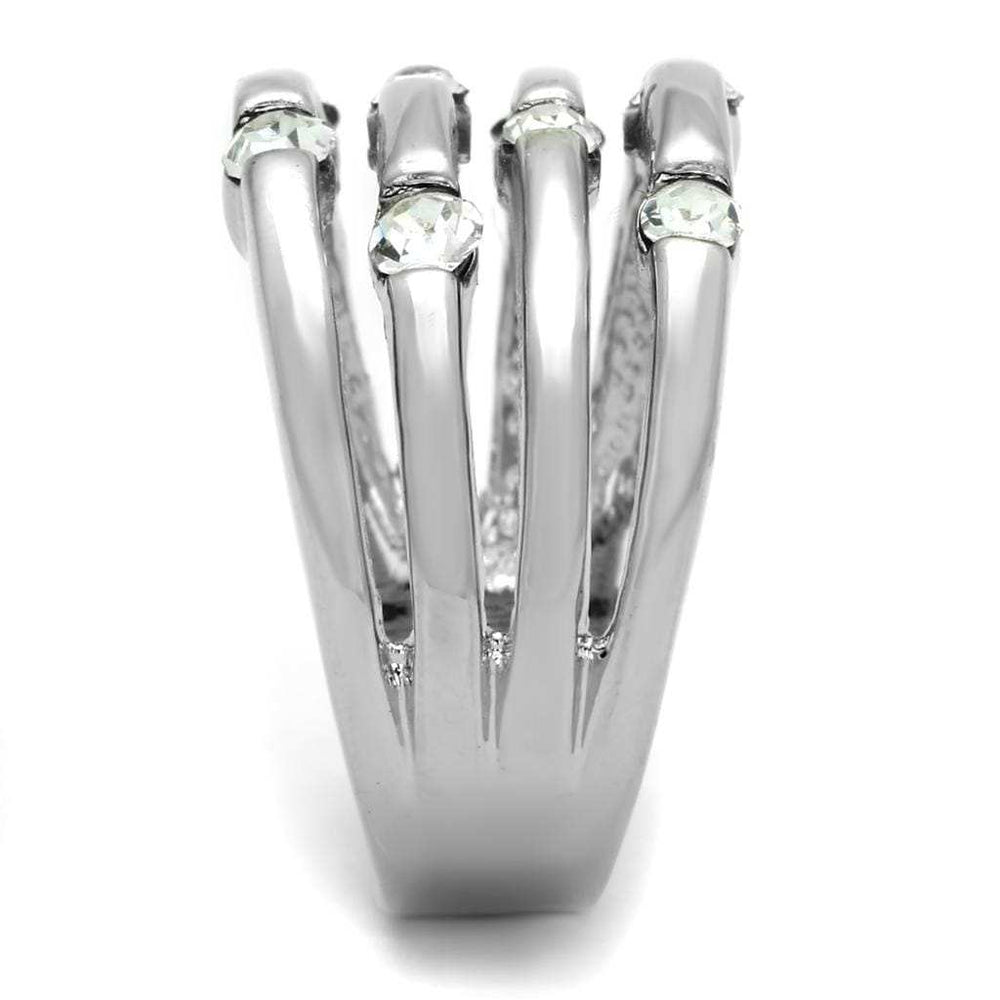 3W581 - Rhodium Brass Ring with Top Grade Crystal in Clear - Alamode - Flyclothing LLC