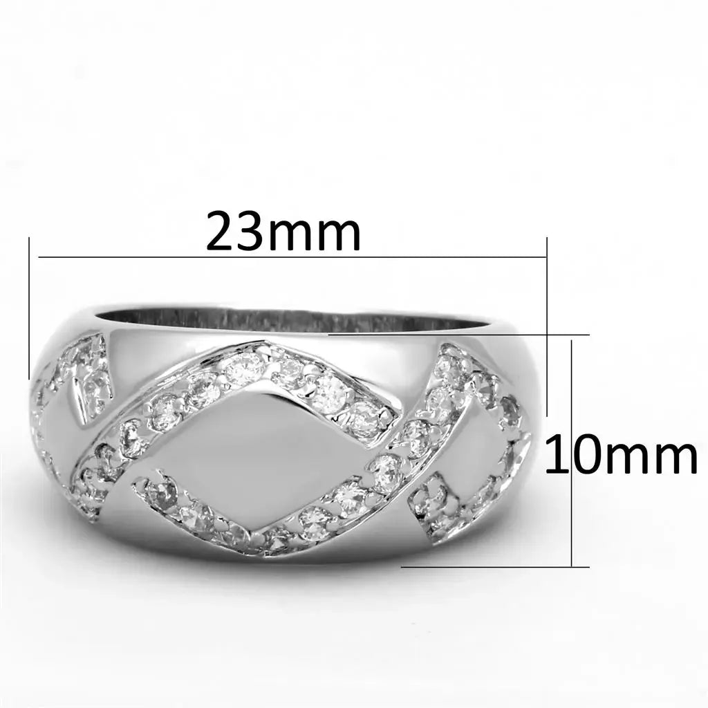 3W582 - Rhodium Brass Ring with AAA Grade CZ in Clear - Alamode - Flyclothing LLC