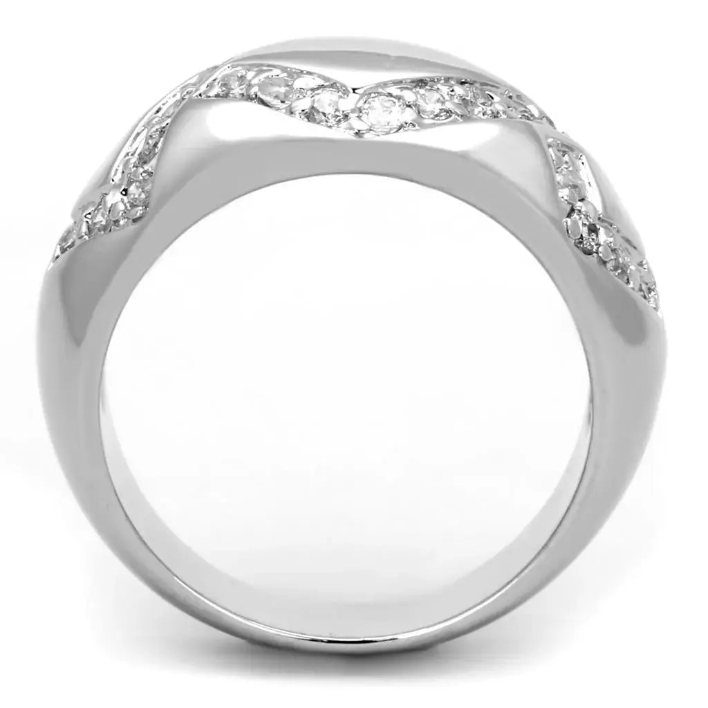 3W582 - Rhodium Brass Ring with AAA Grade CZ in Clear - Alamode - Flyclothing LLC