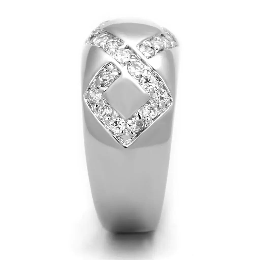 3W582 - Rhodium Brass Ring with AAA Grade CZ in Clear - Alamode - Flyclothing LLC