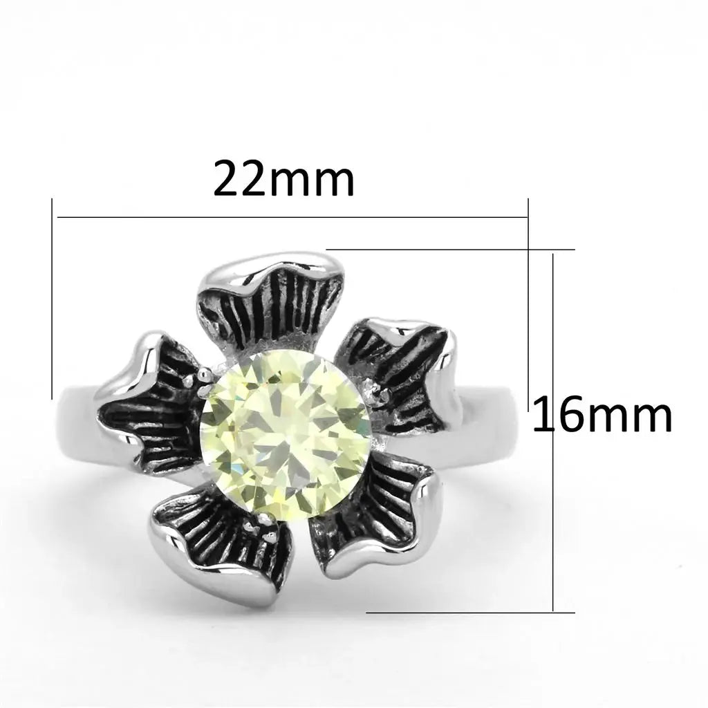 3W585 - Rhodium Brass Ring with AAA Grade CZ in Citrine Yellow - Alamode - Flyclothing LLC
