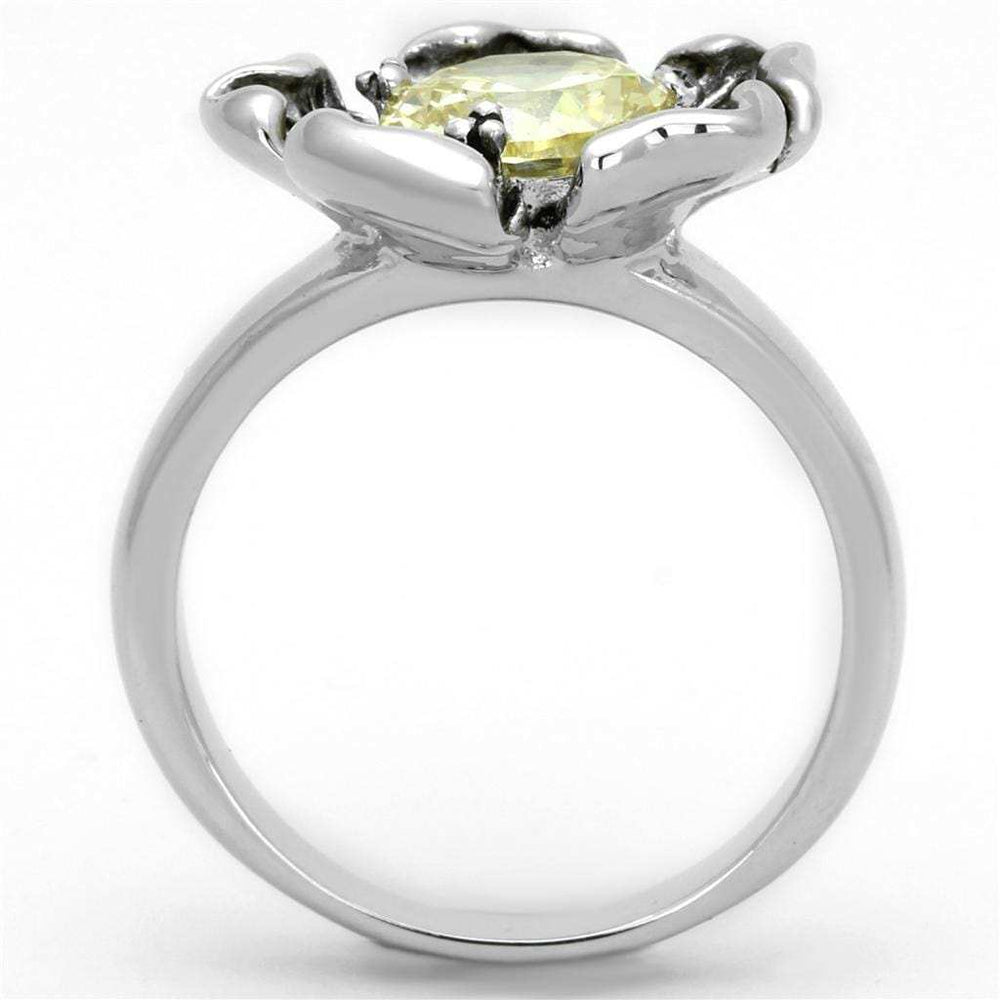 3W585 - Rhodium Brass Ring with AAA Grade CZ in Citrine Yellow - Alamode - Flyclothing LLC