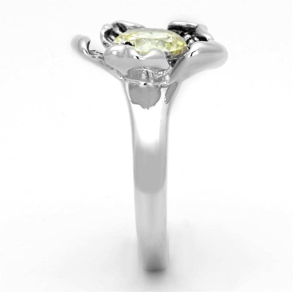3W585 - Rhodium Brass Ring with AAA Grade CZ in Citrine Yellow - Alamode - Flyclothing LLC