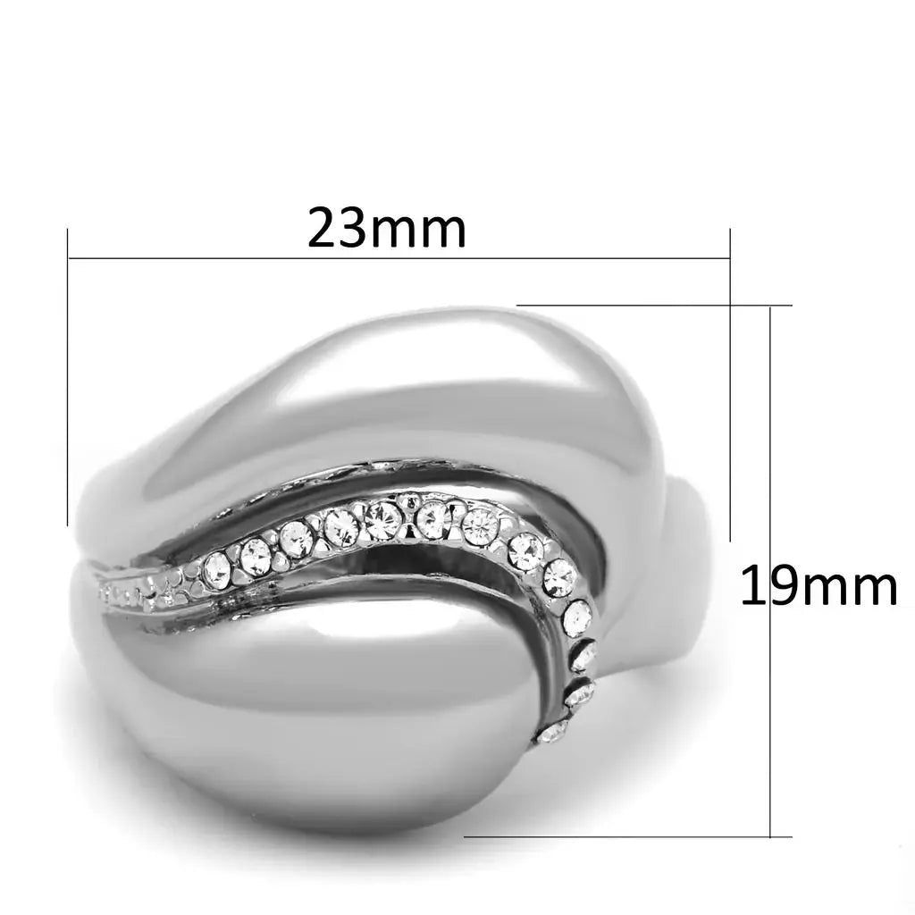 3W586 - Rhodium Brass Ring with Top Grade Crystal in Clear - Alamode - Flyclothing LLC