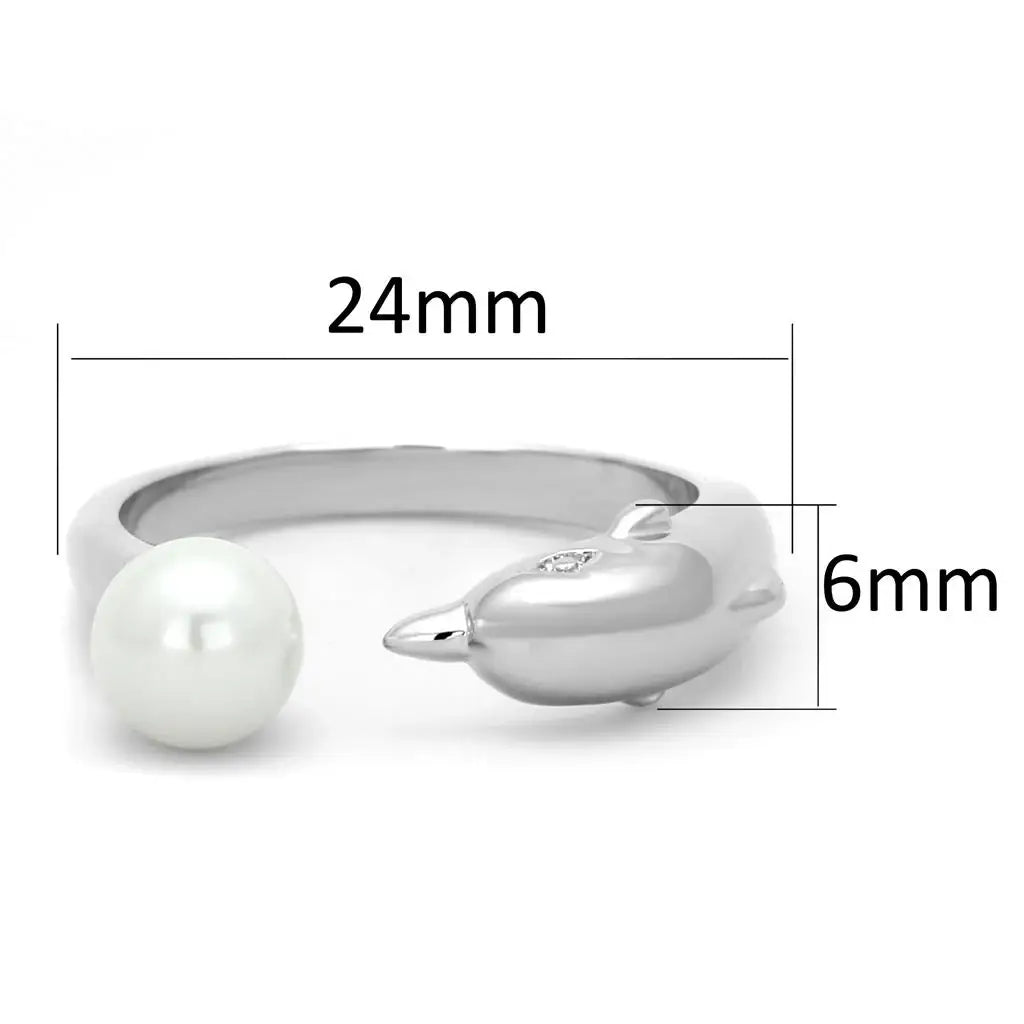 3W587 - Rhodium Brass Ring with Synthetic Pearl in White - Alamode - Flyclothing LLC