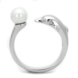 3W587 - Rhodium Brass Ring with Synthetic Pearl in White - Alamode - Flyclothing LLC