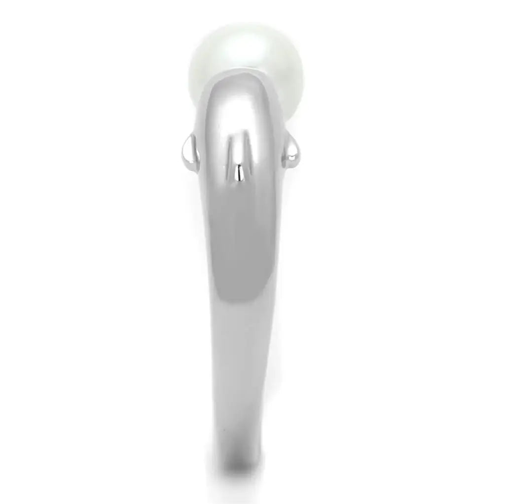 3W587 - Rhodium Brass Ring with Synthetic Pearl in White - Alamode - Flyclothing LLC