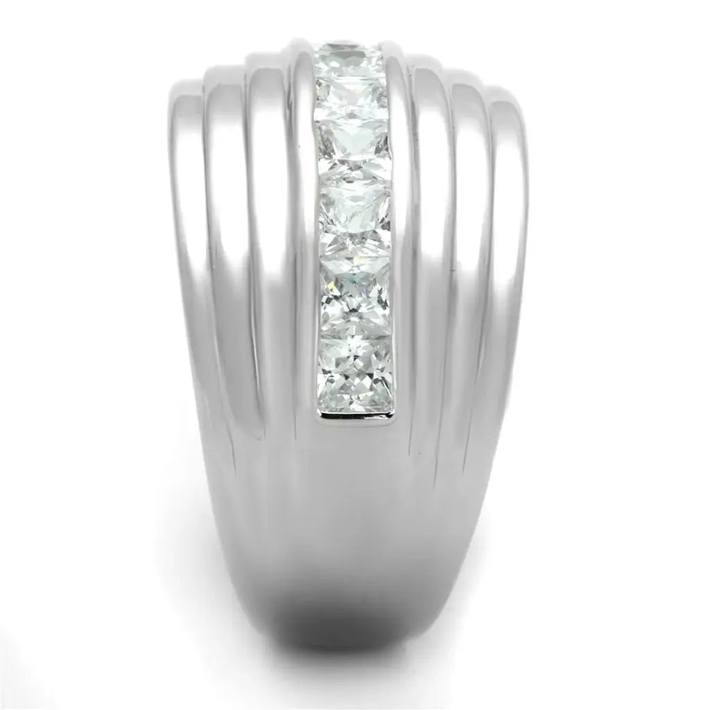 3W588 - Rhodium Brass Ring with AAA Grade CZ in Clear - Alamode - Flyclothing LLC