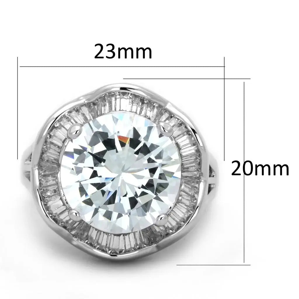 3W589 - Rhodium Brass Ring with AAA Grade CZ in Clear - Alamode - Flyclothing LLC