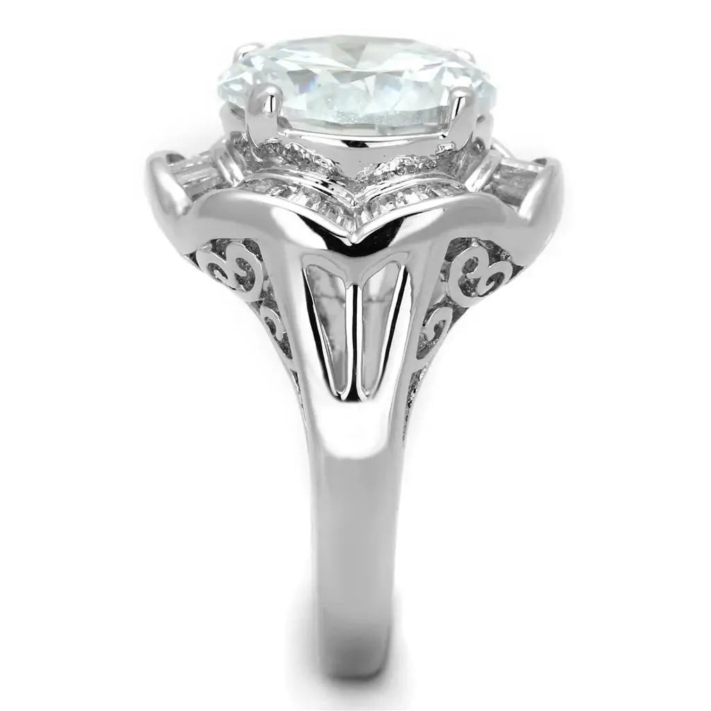 3W589 - Rhodium Brass Ring with AAA Grade CZ in Clear - Alamode - Flyclothing LLC
