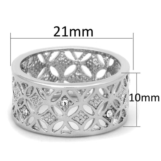3W590 - Rhodium Brass Ring with Top Grade Crystal in Clear - Alamode - Flyclothing LLC