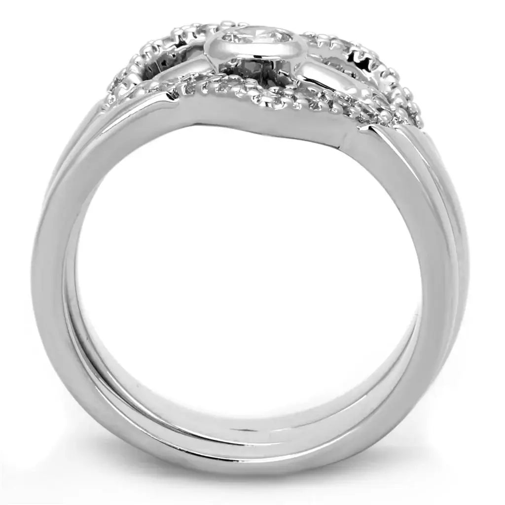 3W591 - Rhodium Brass Ring with AAA Grade CZ in Clear - Alamode - Flyclothing LLC
