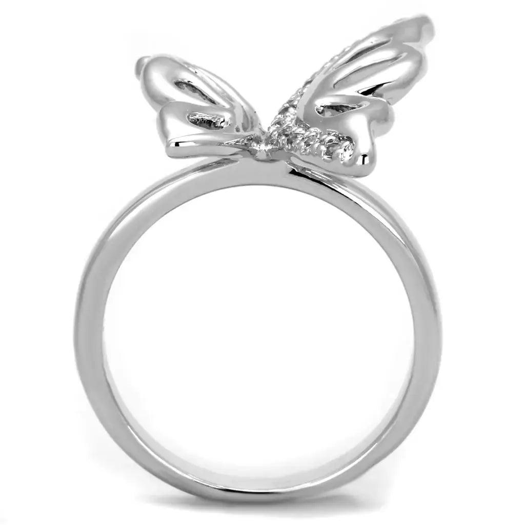 3W592 - Rhodium Brass Ring with AAA Grade CZ in Clear - Alamode - Flyclothing LLC