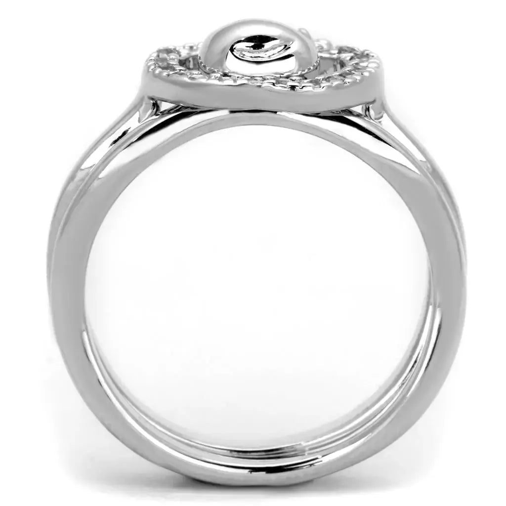 3W594 - Rhodium Brass Ring with AAA Grade CZ in Clear - Alamode - Flyclothing LLC