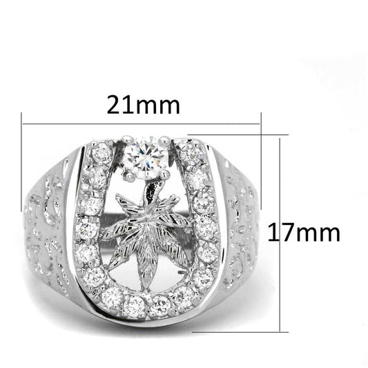 3W595 - Rhodium Brass Ring with AAA Grade CZ in Clear - Alamode - Flyclothing LLC
