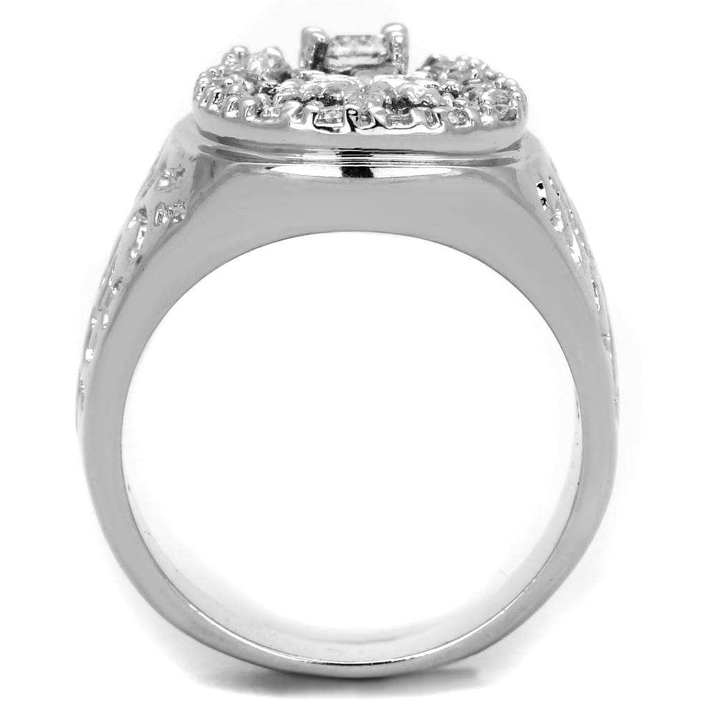 3W595 - Rhodium Brass Ring with AAA Grade CZ in Clear - Alamode - Flyclothing LLC