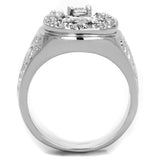 3W595 - Rhodium Brass Ring with AAA Grade CZ  in Clear