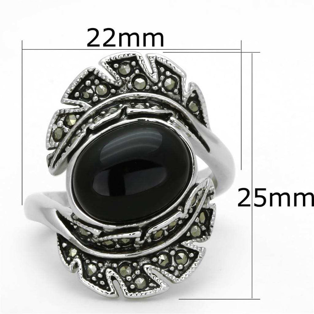 3W597 - Rhodium Brass Ring with Synthetic Onyx in Jet - Alamode - Flyclothing LLC