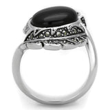 3W597 - Rhodium Brass Ring with Synthetic Onyx in Jet - Alamode