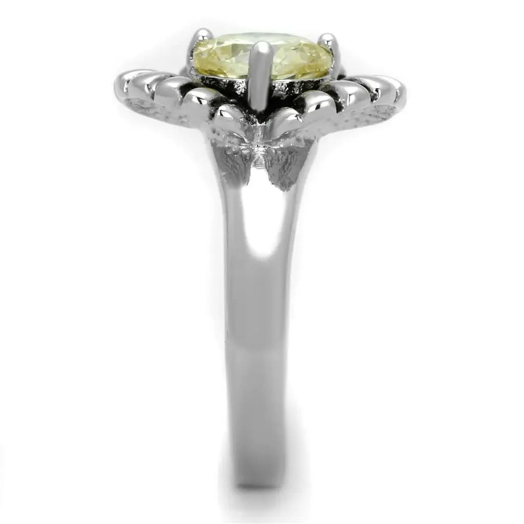 3W598 - Rhodium Brass Ring with AAA Grade CZ in Citrine Yellow - Alamode - Flyclothing LLC