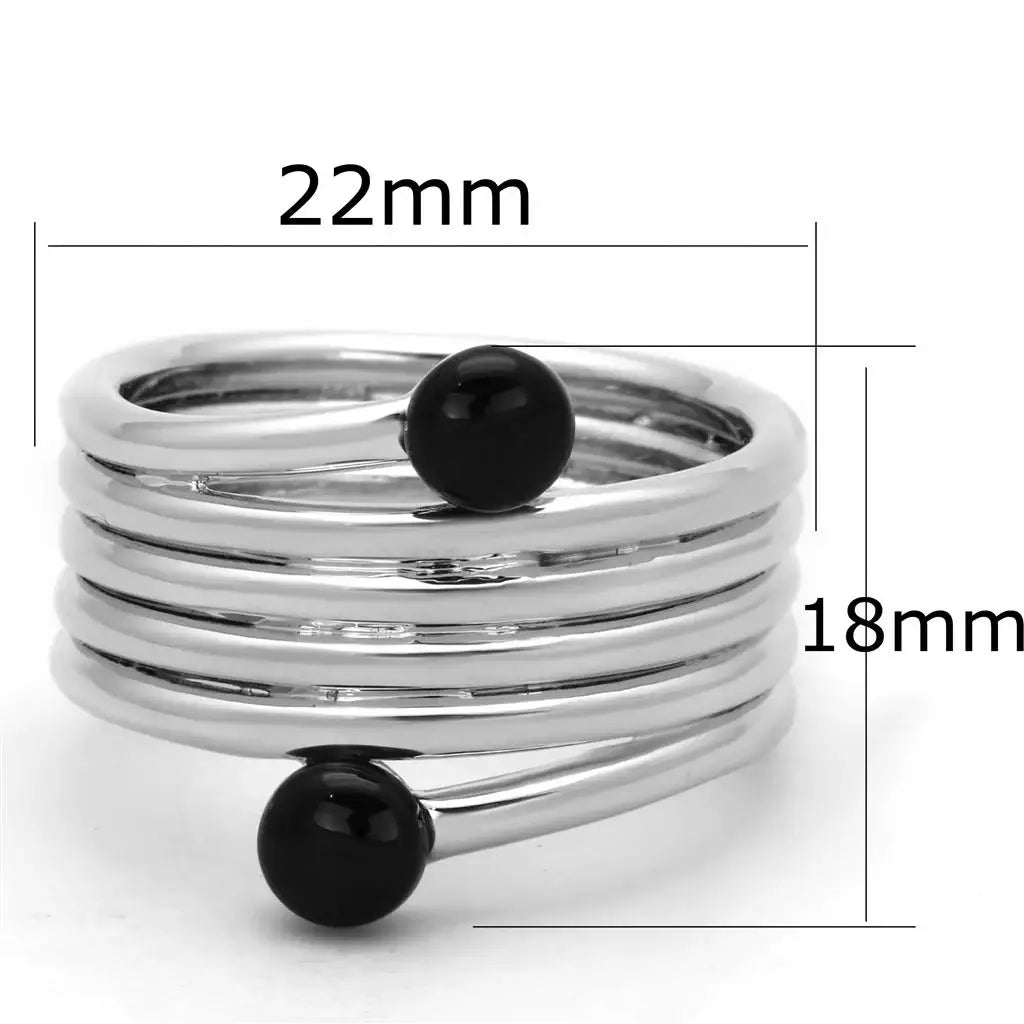 3W602 - Rhodium Brass Ring with Synthetic Onyx in Jet - Alamode - Flyclothing LLC