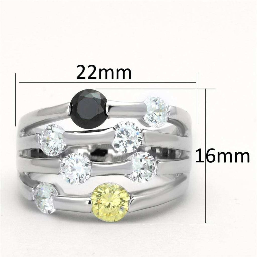 3W605 - Rhodium Brass Ring with AAA Grade CZ in Multi Color - Alamode - Flyclothing LLC