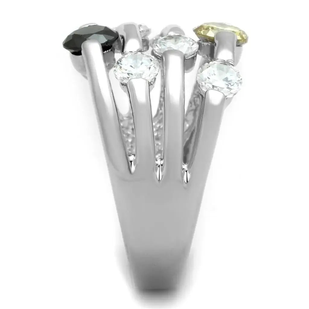 3W605 - Rhodium Brass Ring with AAA Grade CZ in Multi Color - Alamode - Flyclothing LLC