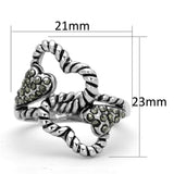 3W608 - Rhodium Brass Ring with Synthetic Marcasite in Black Diamond - Alamode