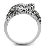3W608 - Rhodium Brass Ring with Synthetic Marcasite in Black Diamond - Alamode