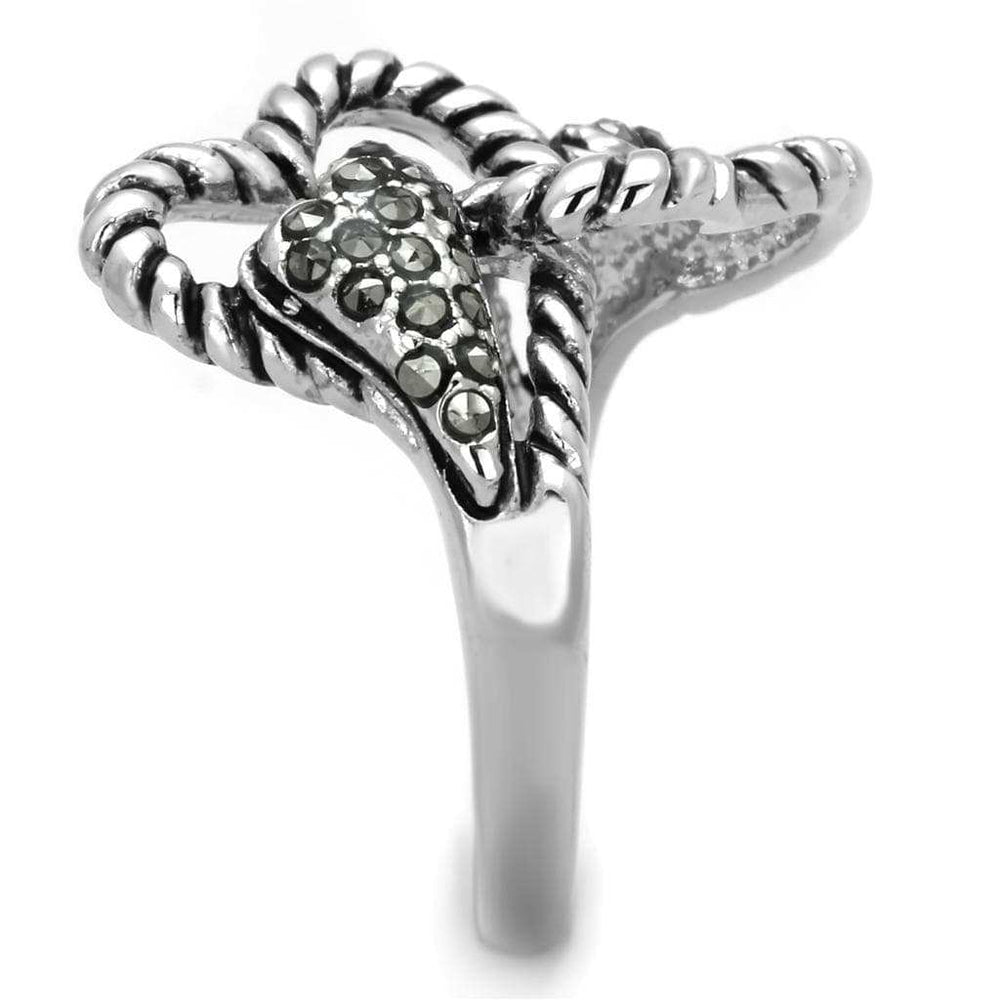 3W608 - Rhodium Brass Ring with Synthetic Marcasite in Black Diamond - Alamode - Flyclothing LLC