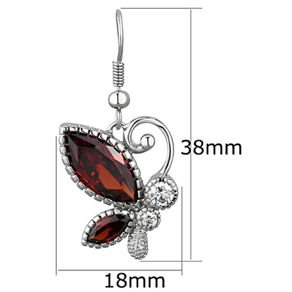 3W613 - Rhodium Brass Earrings with AAA Grade CZ in Garnet - Alamode - Flyclothing LLC