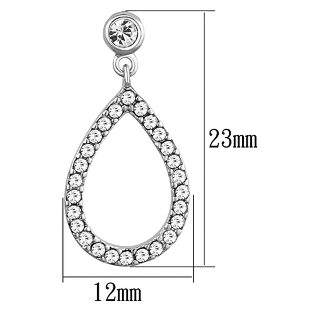 3W617 - Rhodium Brass Earrings with Top Grade Crystal in Clear - Alamode - Flyclothing LLC