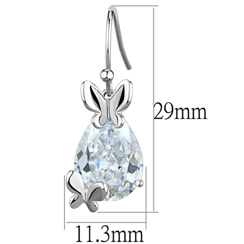 3W622 - Rhodium Brass Earrings with AAA Grade CZ in Clear - Alamode - Flyclothing LLC